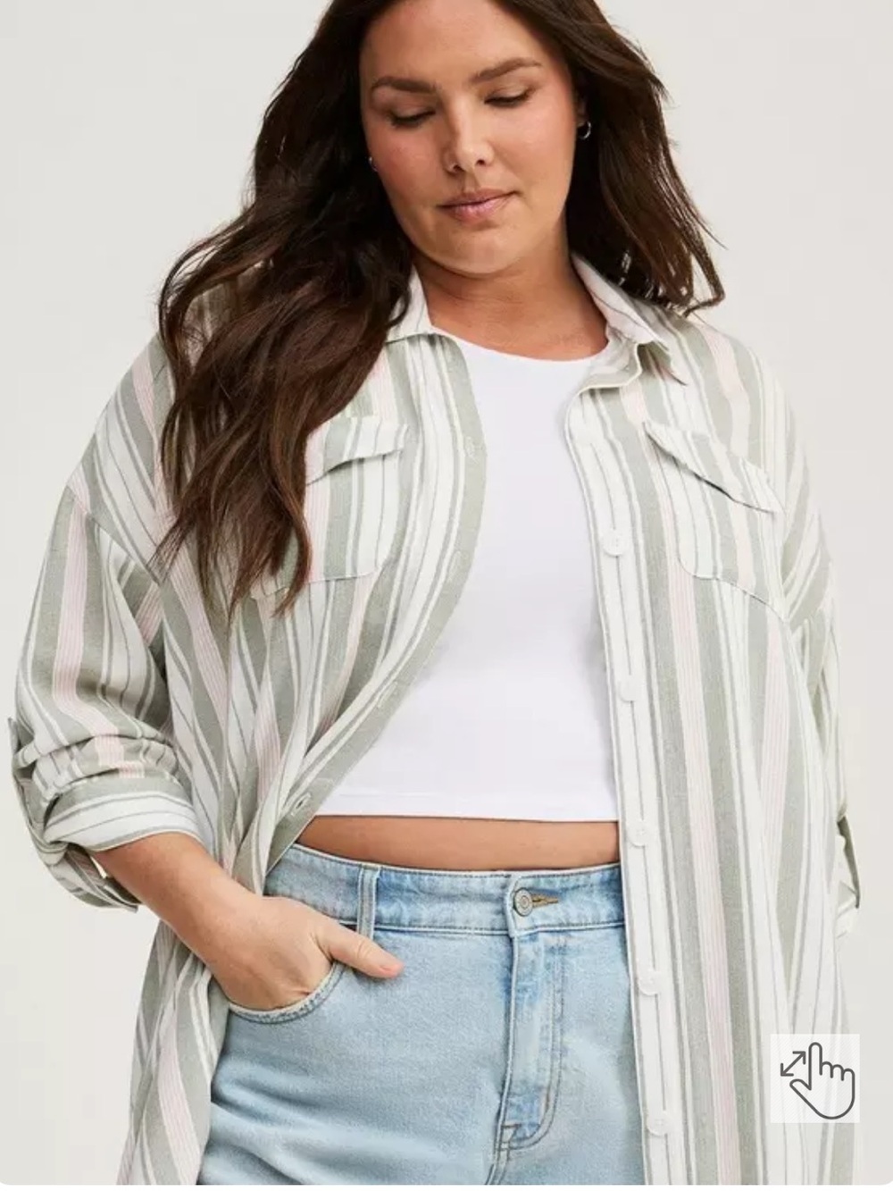 Torrid Oversized Shacket in Daydream Stripe Cloud Dancer
